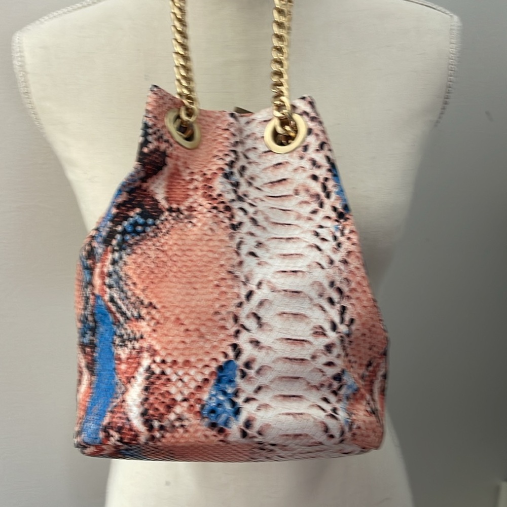 Peach,Blue And Black Python Draw String Mini Bag - image 5